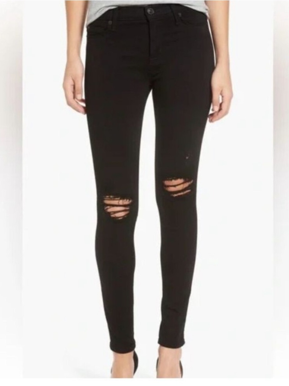 Hudson Nico Midrise Super Skinny Jeans Rava Black Distressed Size 33